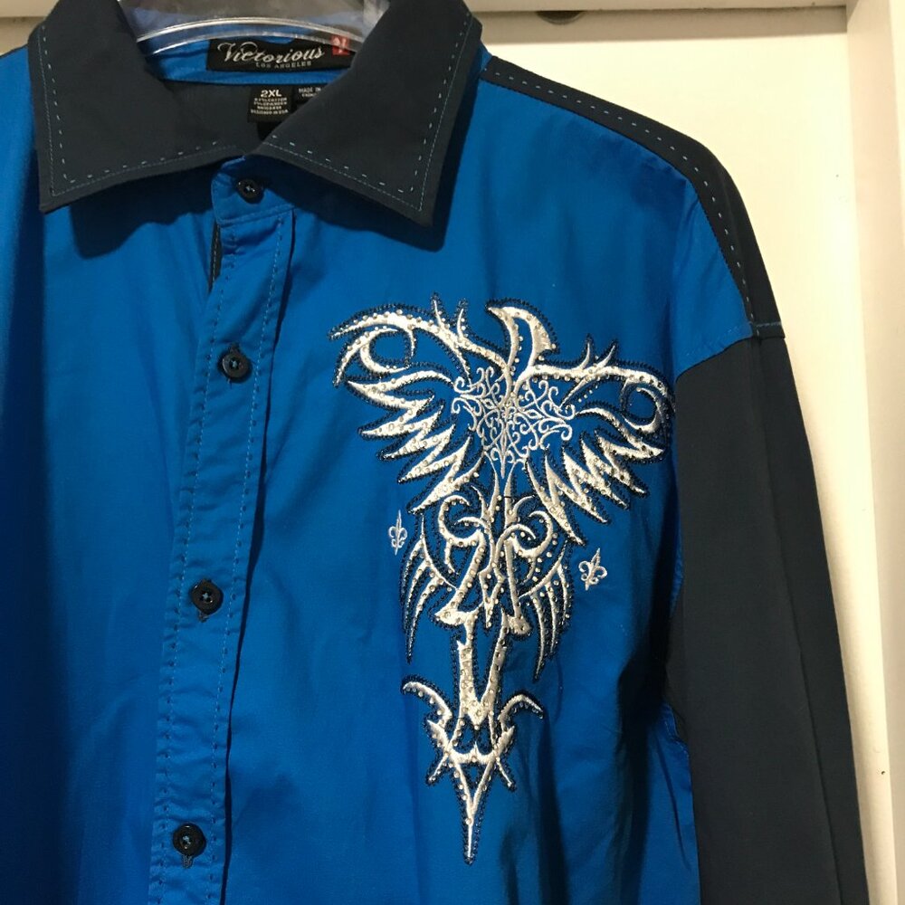 Vintage Victorious Los Angeles Button-down Streetwear Shirt Men's 2XL Navy Blue